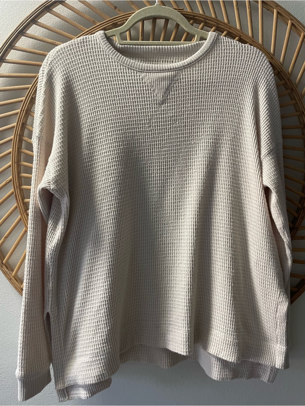 American eagle Women’s Cream Waffle Knit Long-Sleeve Top size small